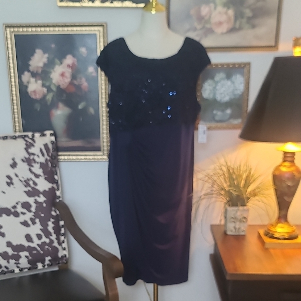 connected apparel Navy Sequin Bodice Midi Dress